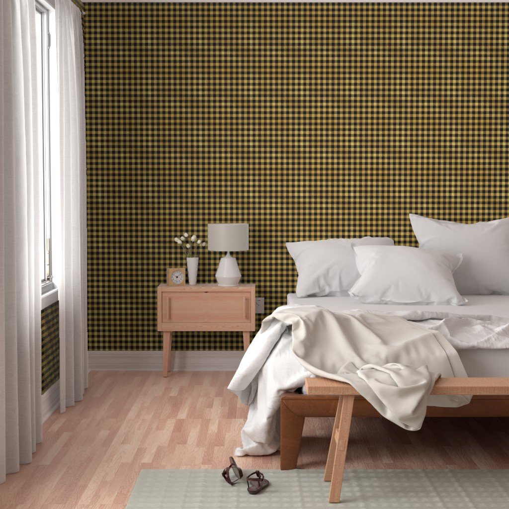 Christmas Faux Gold Foil and Black Buffalo Check 1 inch Wallpaper buffalo check wallpaper