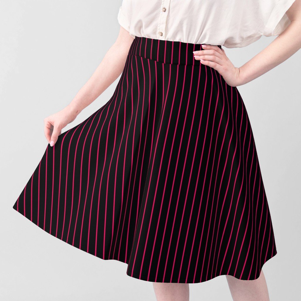 Classic wider 1 Inch Bright Hot Pink Pinstripe on a Black Background Fabric black pinstripe fabric