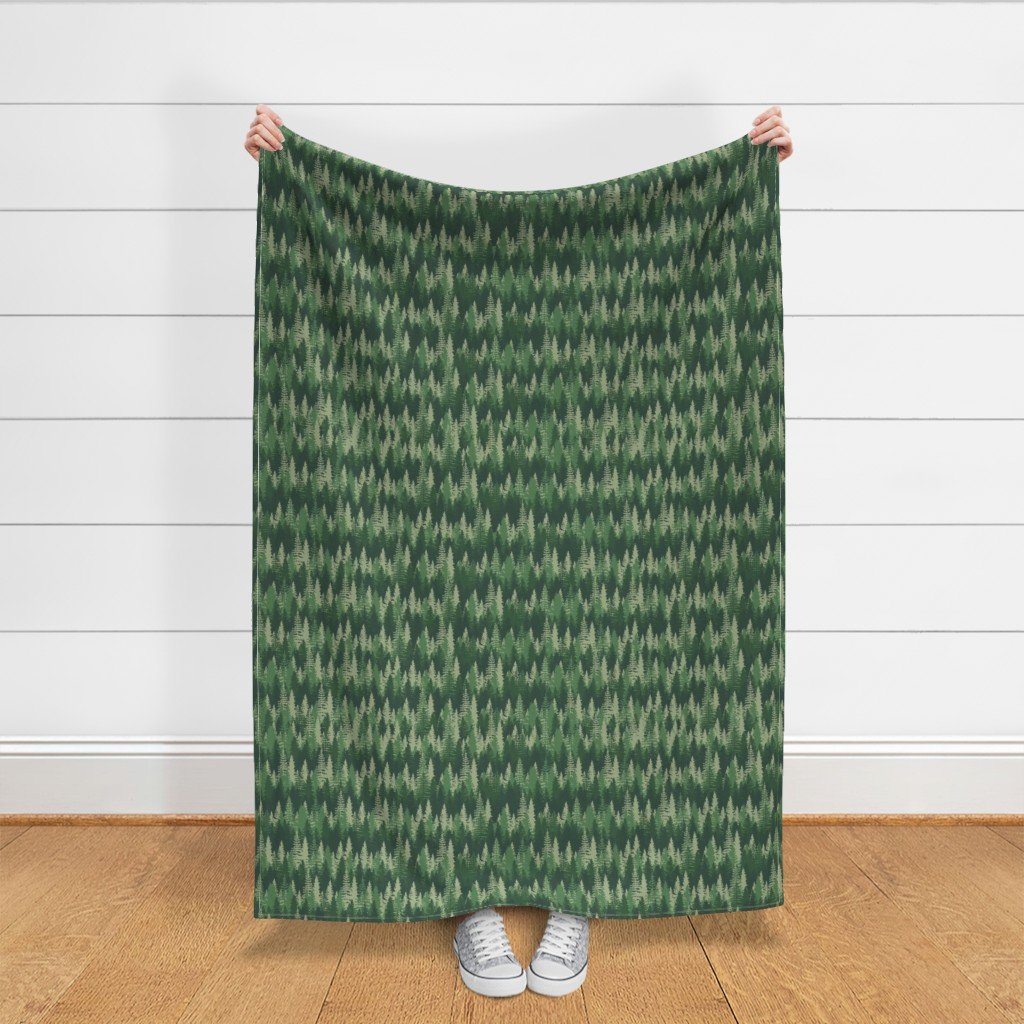 Endless Evergreen Forest with Fir Trees in Shades of Green Fabric balsam tree fabric
