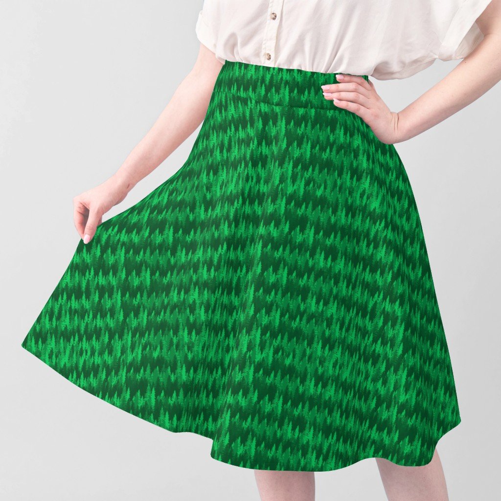 Small Endless Evergreen Forest with Fir Trees in Shades of Bright Fabric bright green fabric