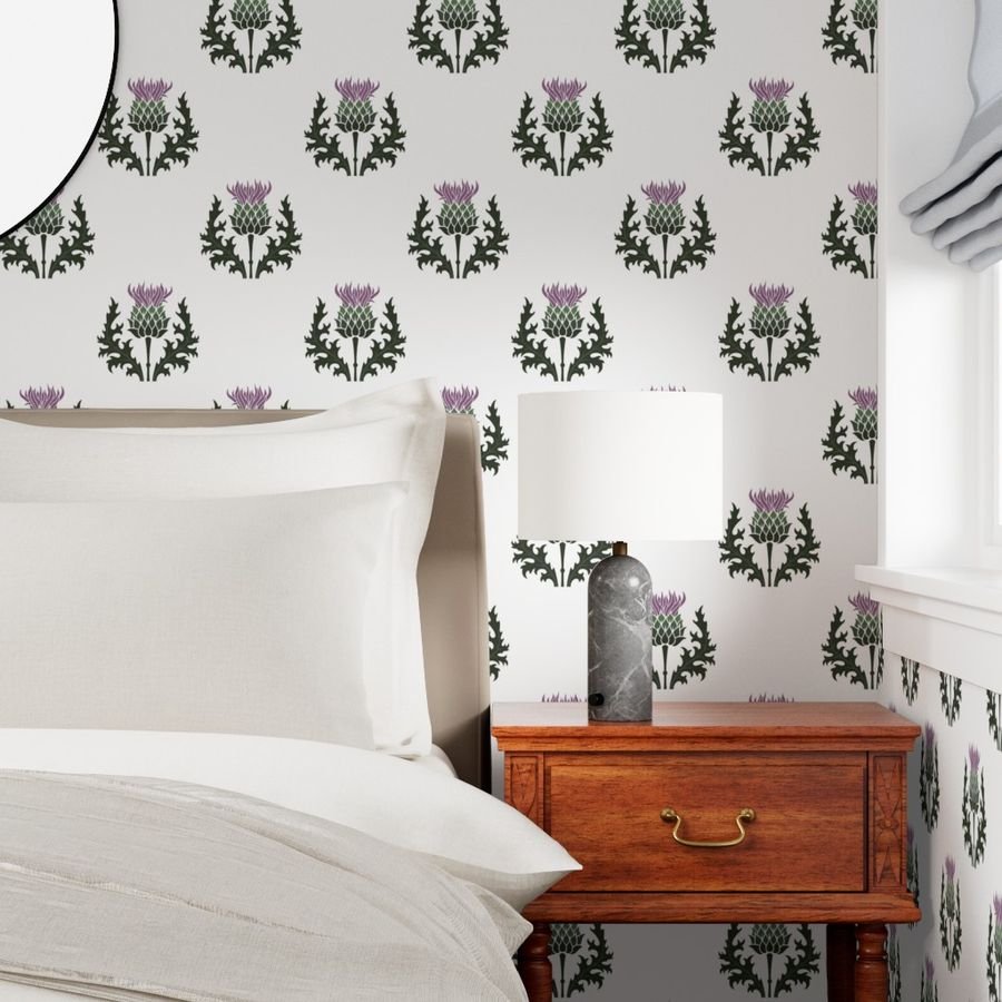 Large Scottish Thistle Flower of Scotland on White Wallpaper highland thistle wallpaper