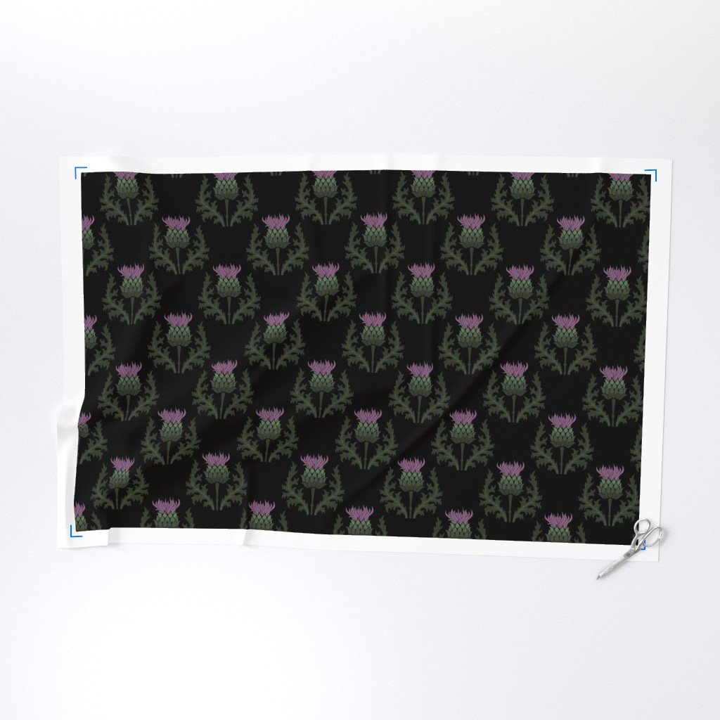 Large Scottish Thistle Flower of Scotland on Black Fabric purple thistle fabric