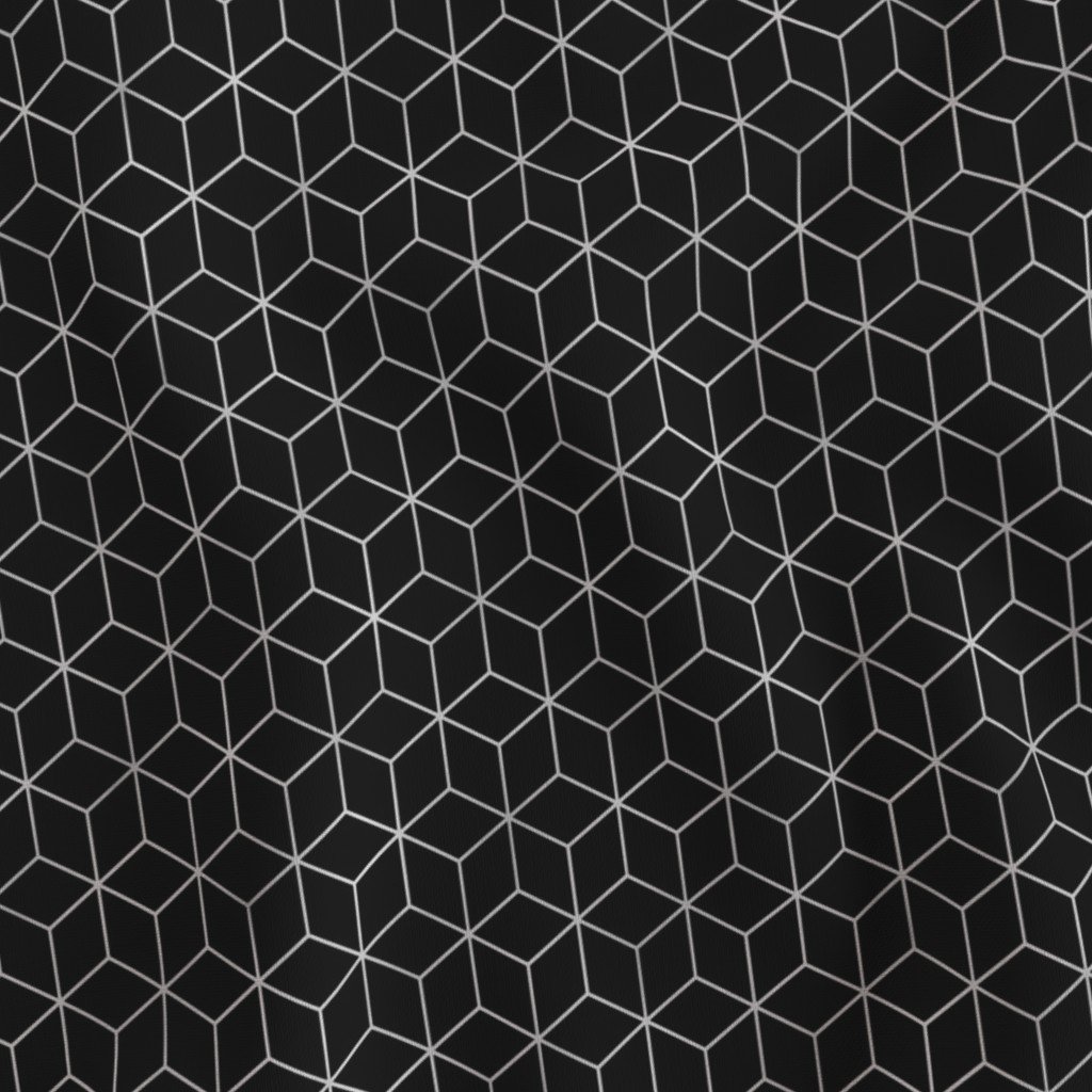 Small Black and Faux Metallic Silver Art Deco 3D Geometric Cubes Fabric art deco cubes fabric