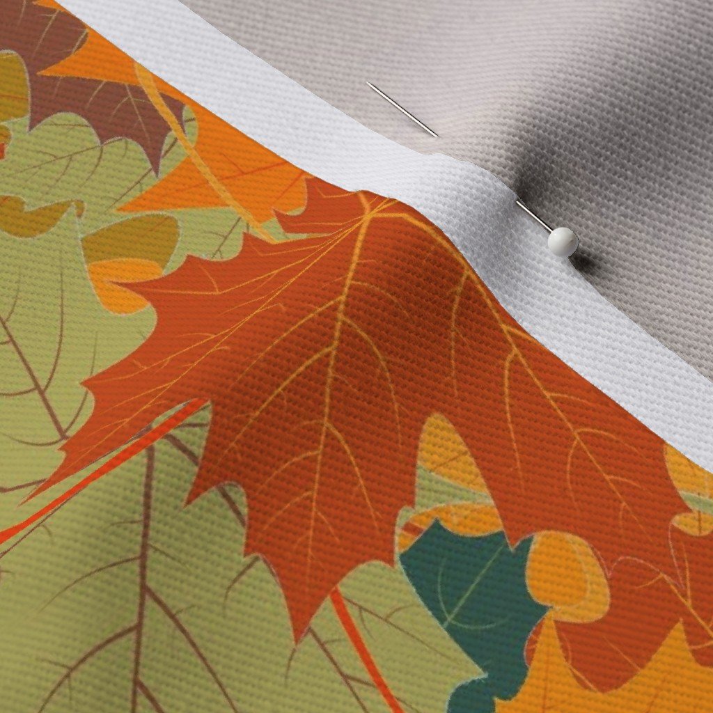 Smaller Autumn Leaves Scattered in Gold Red Brown and Green Fabric brown leaves fabric