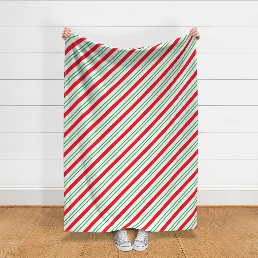 Large Classic Red Green Diagonal Christmas Candy Stripes Fabric candy cane stripes fabric