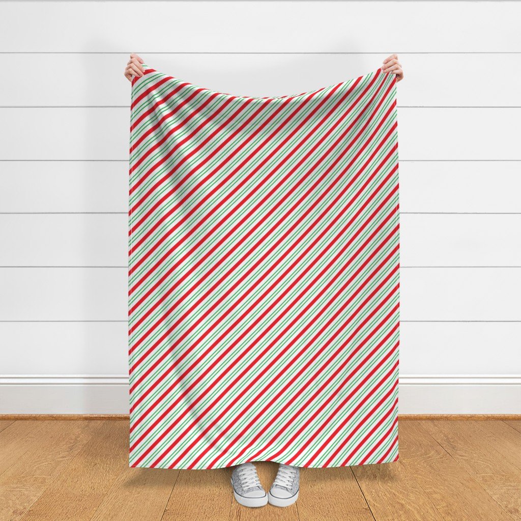 Red and Green Diagonal Christmas Candy Stripes Fabric candy cane stripes fabric