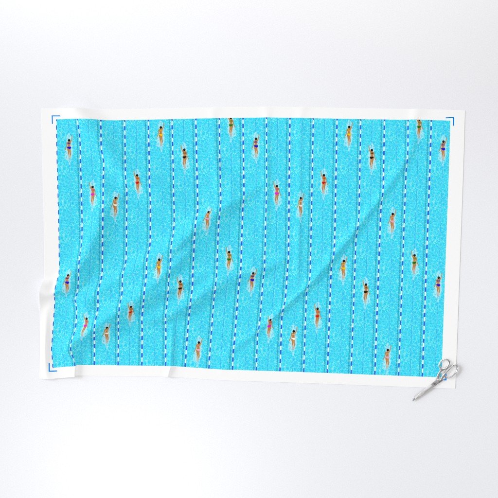 Swimming Pool Vertical Lane Laps Adult Swim Fabric blue water fabric