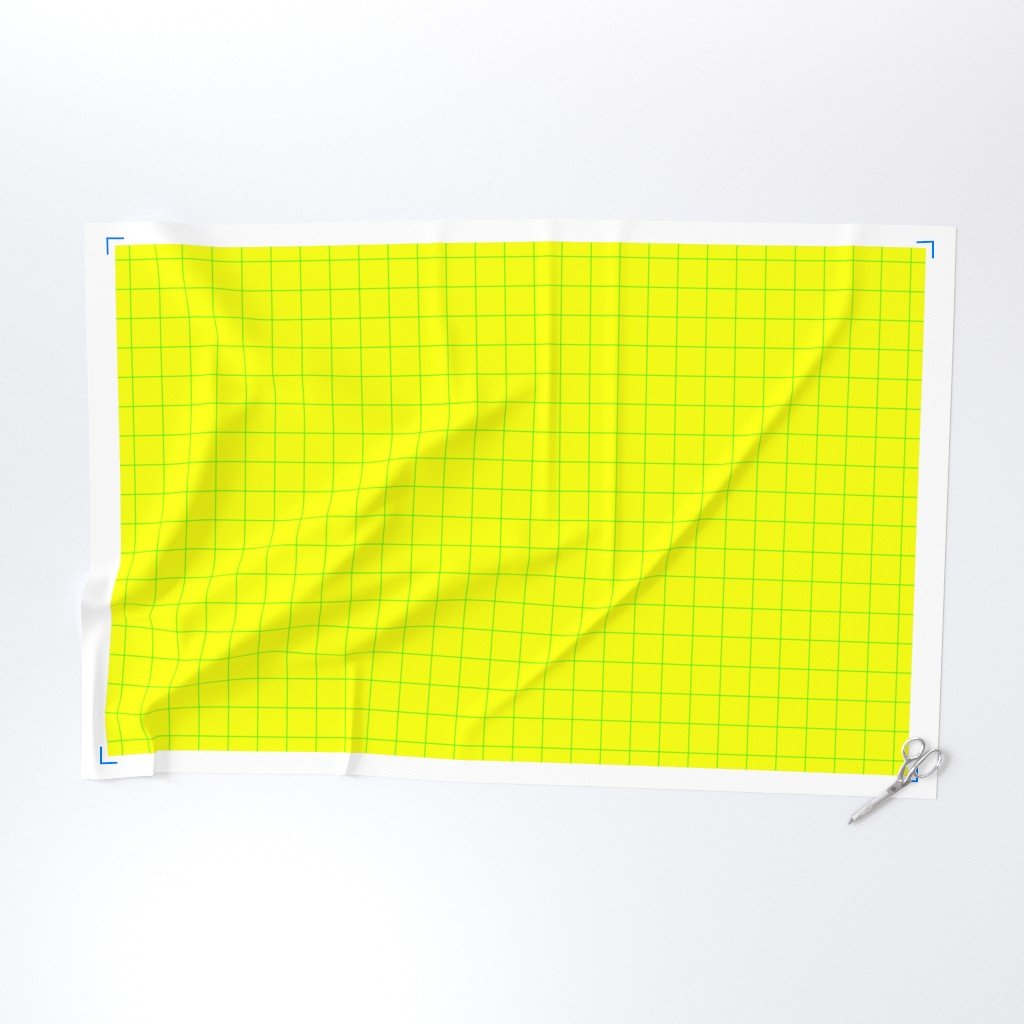 Green on Yellow on Lemon and Lime Grid 2 inch Fabric neon brights fabric