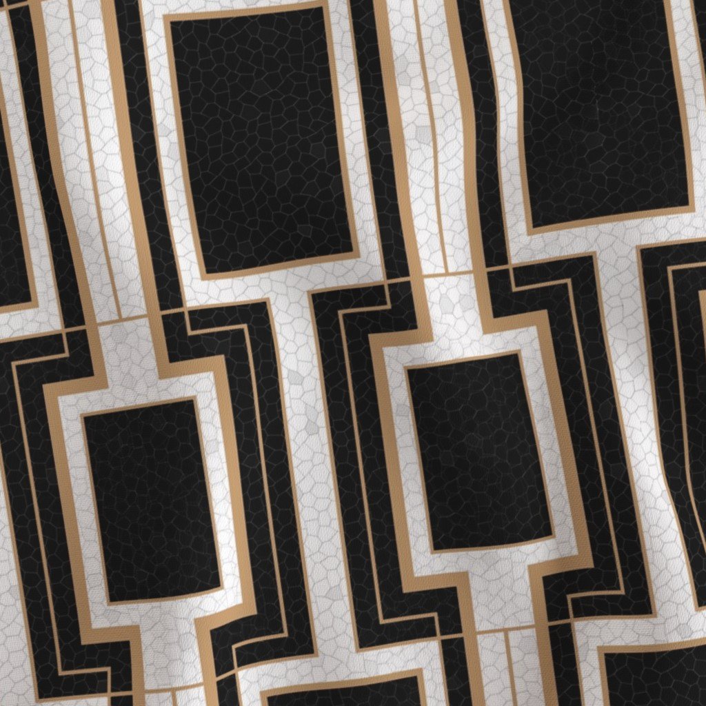 Small Art Deco Geometric Rectangles in Cracked Black and Faux Gold Fabric black and gold fabric