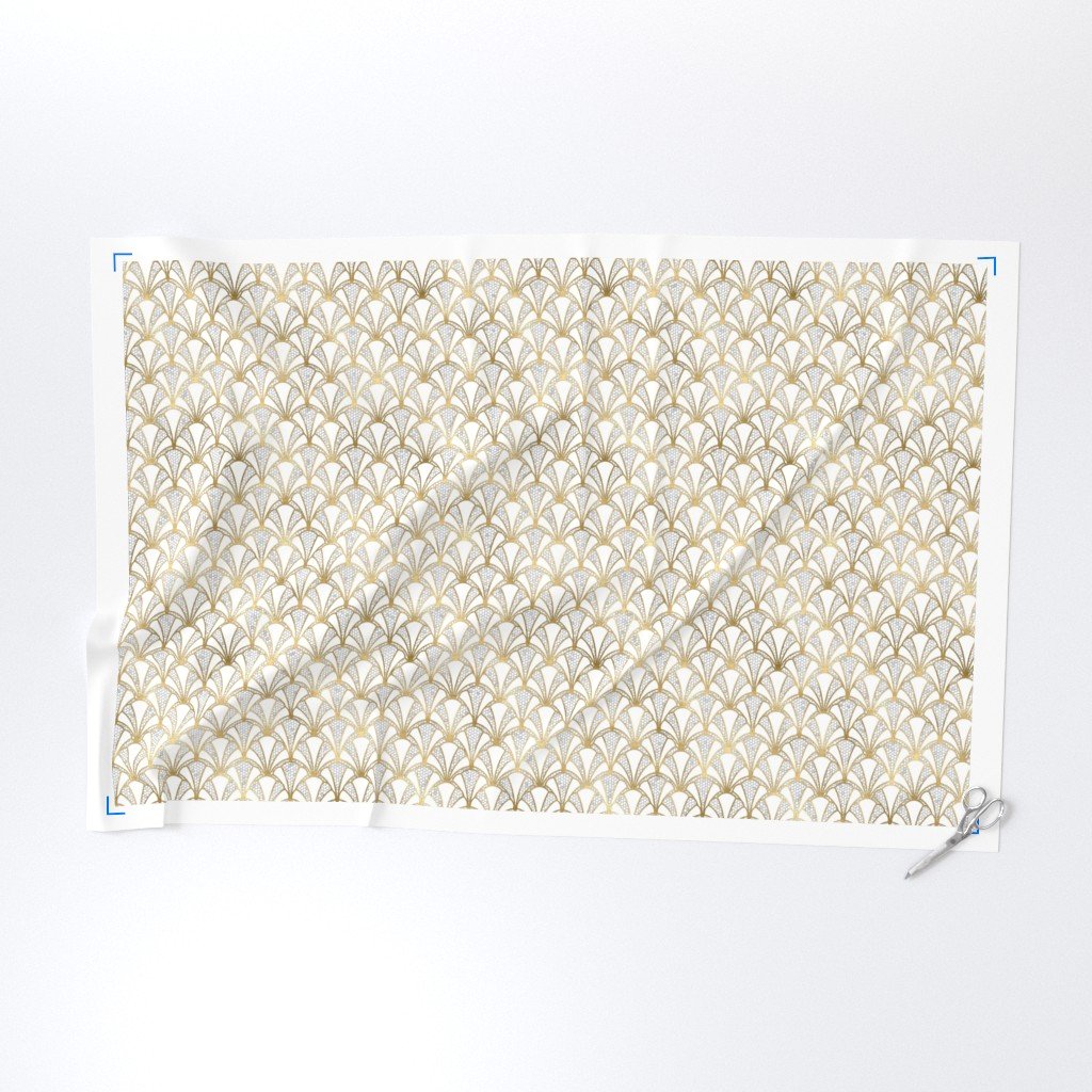 Crackled Cream Scallop Shells in Off White with Gold Art Deco Vintage Fabric art deco fabric