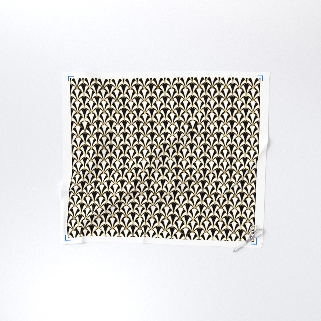 Scallop Shells in Black and Gold Art Deco Vintage Foil Pattern Fabric black eggshell fabric