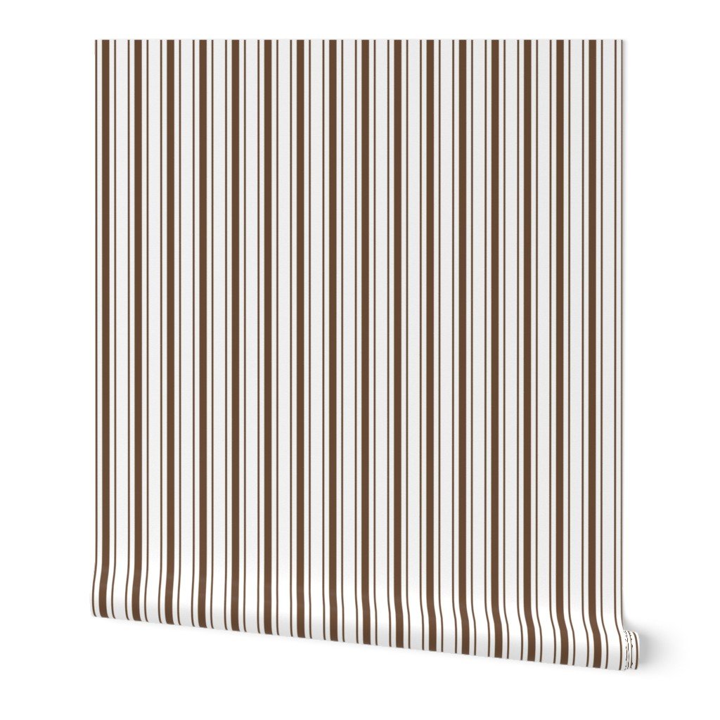 Coffee Brown Mattress Ticking Bed Stripe on White Wallpaper bed stripe wallpaper