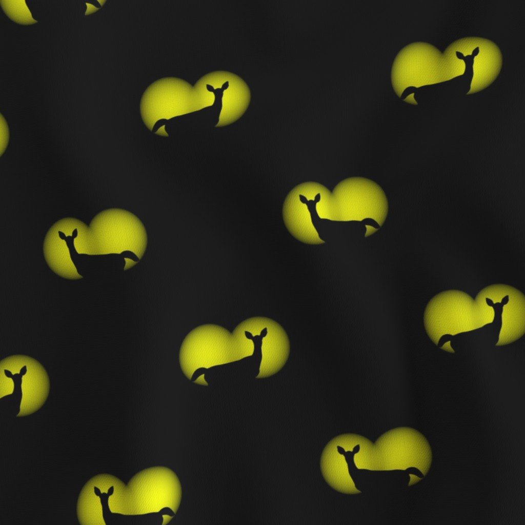 Deer Caught in Headlights- Bright Yellow Eyes in the Dark Fabric bright yellow fabric