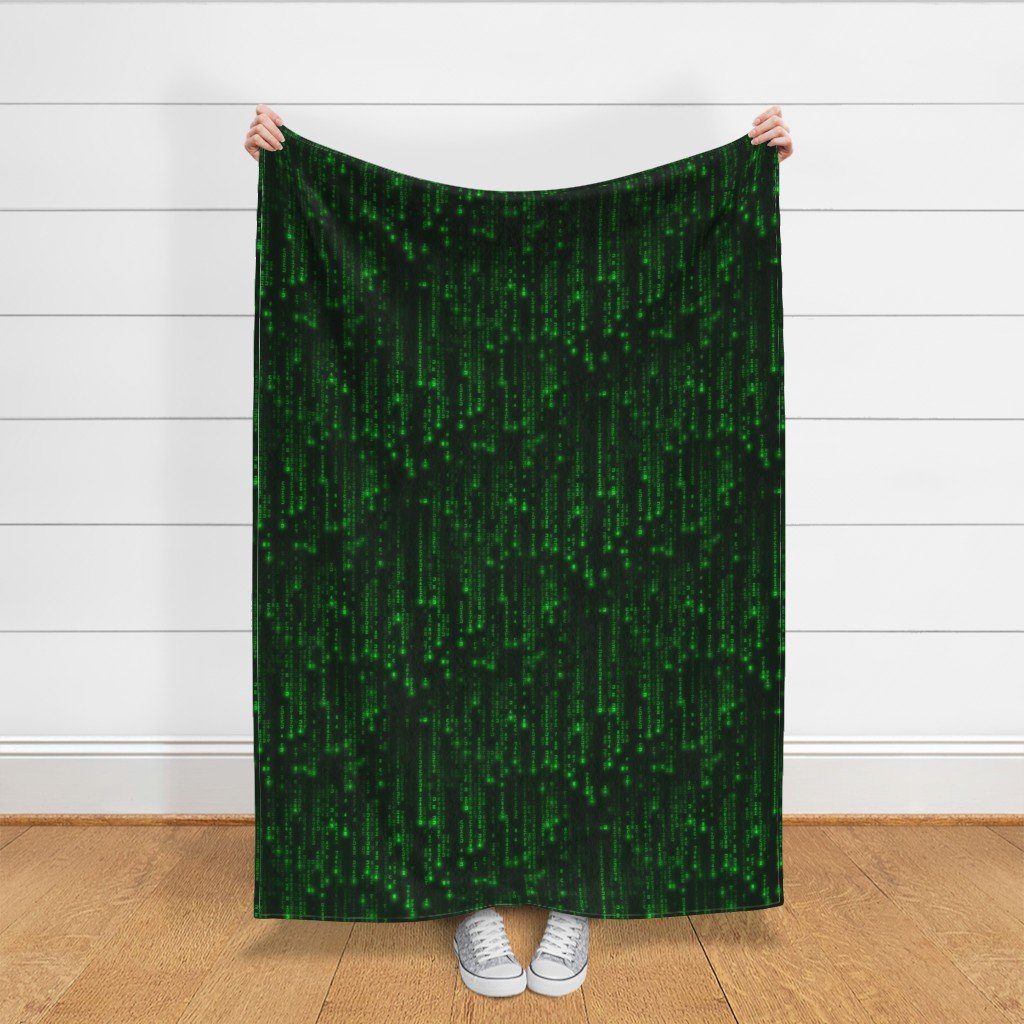 Bright Neon Green Digital Rain Computer Code Fabric neon code fabric