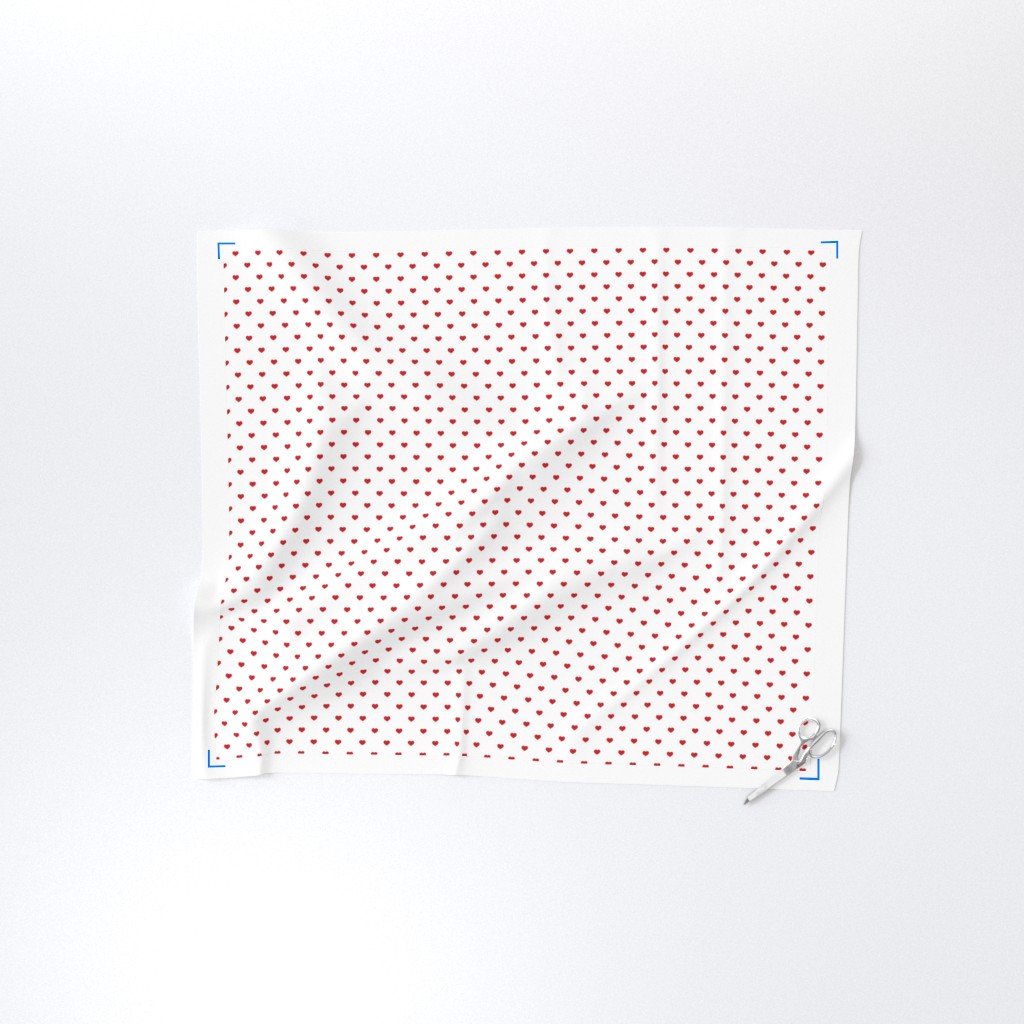 Mini Poppy Red Valentines Polkadot Love Hearts on White Background Fabric love heart fabric