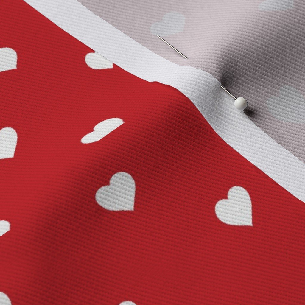 Mini White Valentines Polkadot Love Hearts on Poppy Red Background Fabric love heart fabric