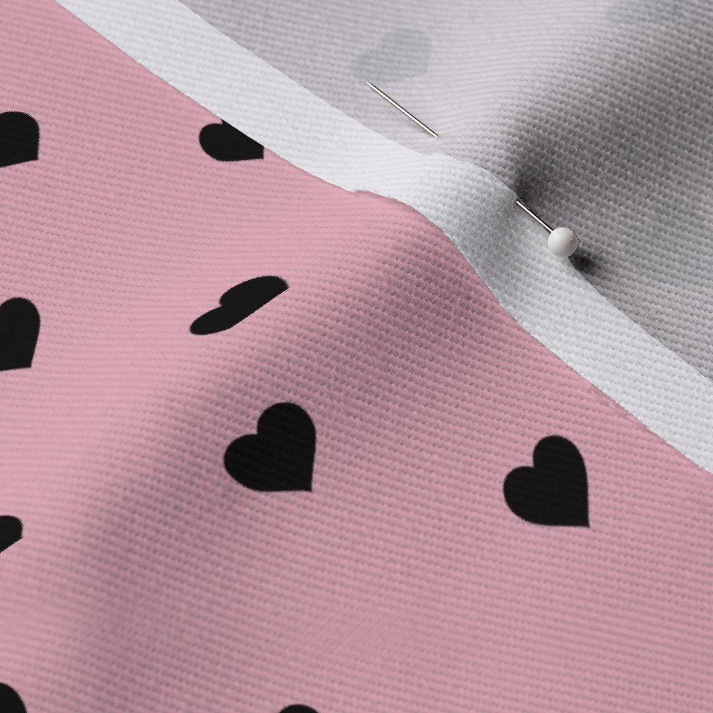 Mini Black Valentines Polkadot Love Hearts on Cotton Candy Fabric black heart fabric