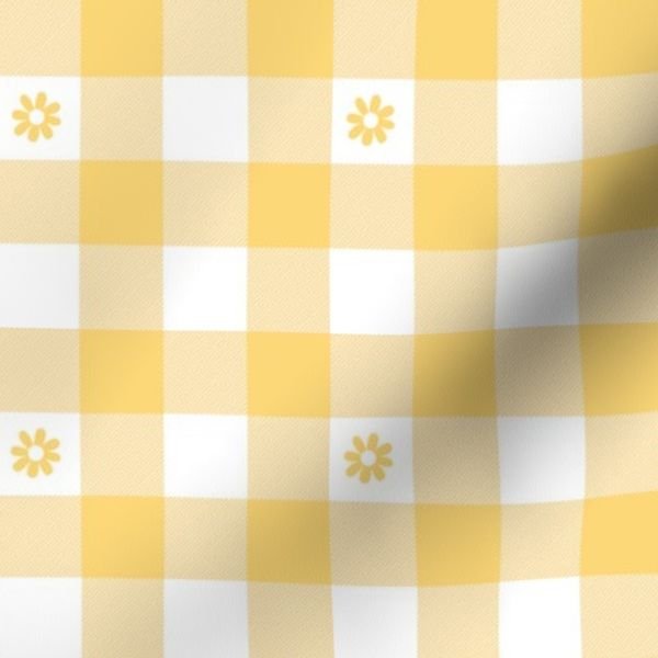 Buttercup Yellow and White Gingham Check with Center Floral Medallions in Home Decor Collection Home Styling Collection buttercup yellow fabric design