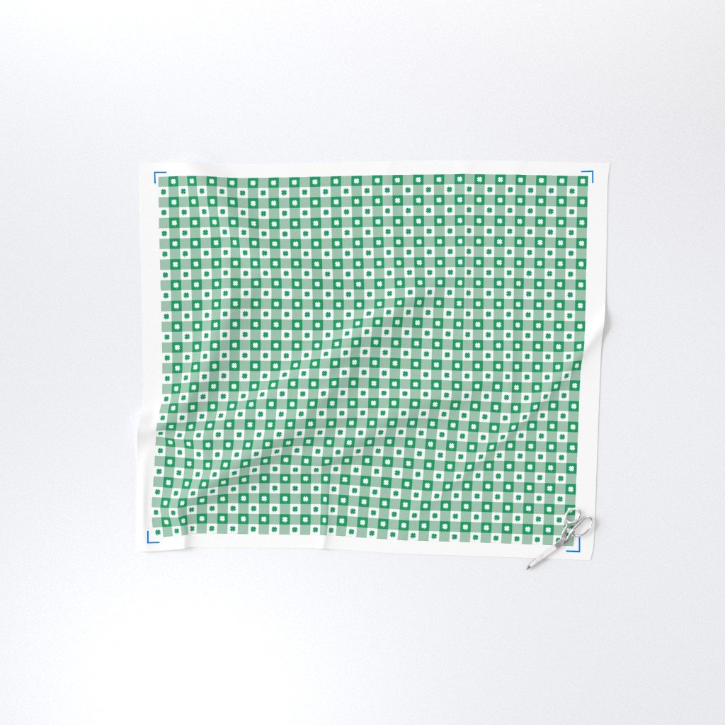 Kelly and White Gingham Check with Center Shamrock Medallions in Fabric kelly and white fabric