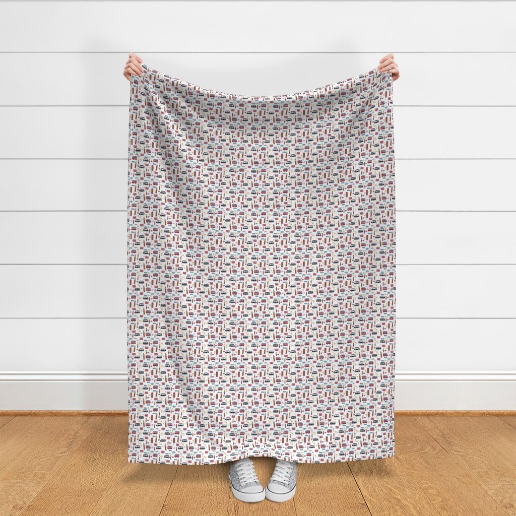 Small London England Handdrawn Motifs Big Ben Union Jack Palace Guard Fabric aqua cabs fabric