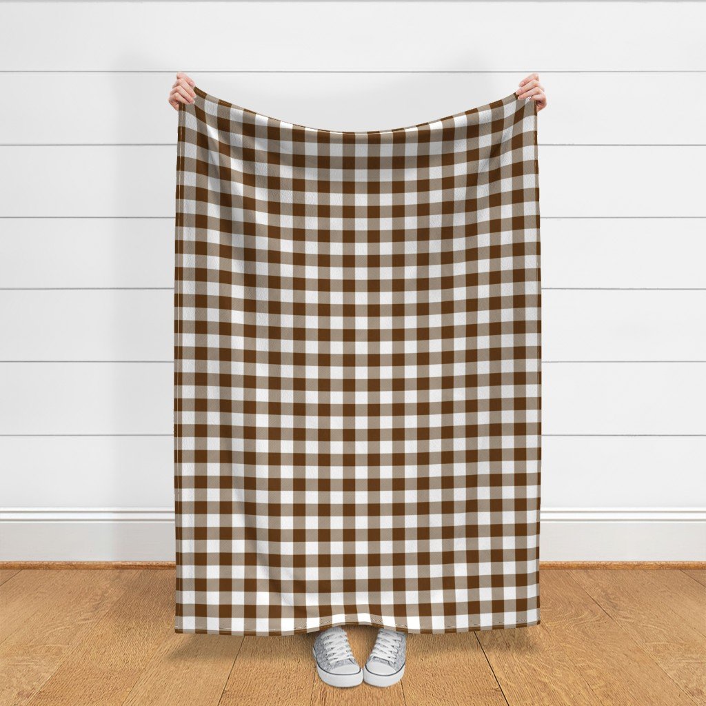 Brown and White Buffalo Check Gingham Plaid Fabric brown and white fabric