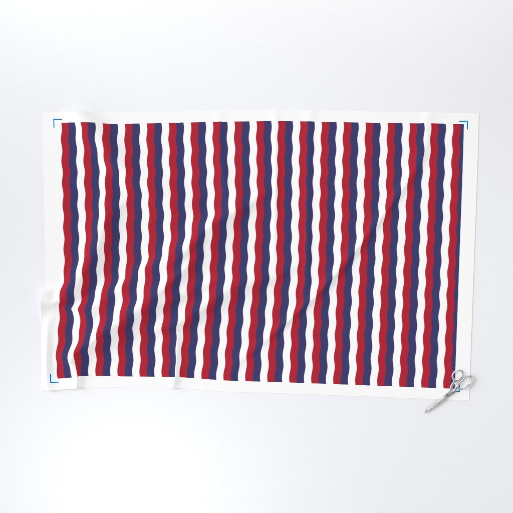 USA Red White and blue 1 inch Scalloped Vertical Waves Fabric red white blue fabric