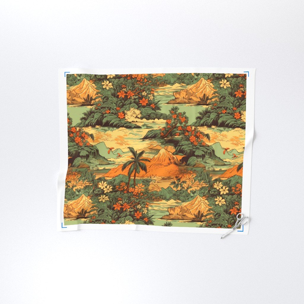 Vintage Hawaiian Landscape Green Fabric green landscape fabric