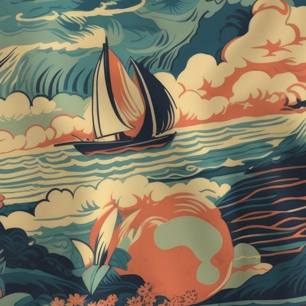 Vintage Hawaiian Seascape Fabric hawaiian seascape fabric
