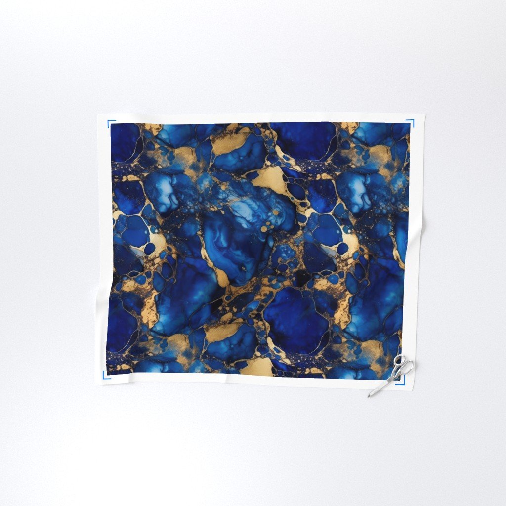 Cobalt Blue and Gold Alcohol Ink 1 Fabric cobalt ink fabric