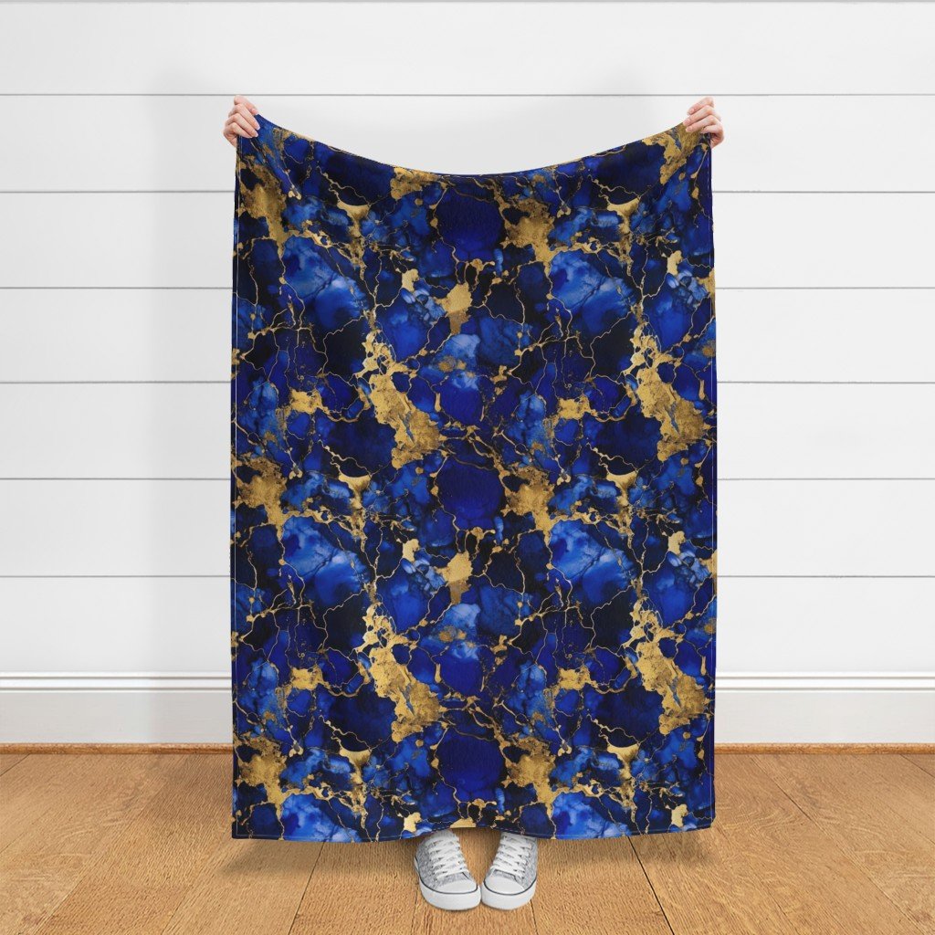 Cobalt Blue and Gold Alcohol Ink 3 Fabric alcohol ink fabric