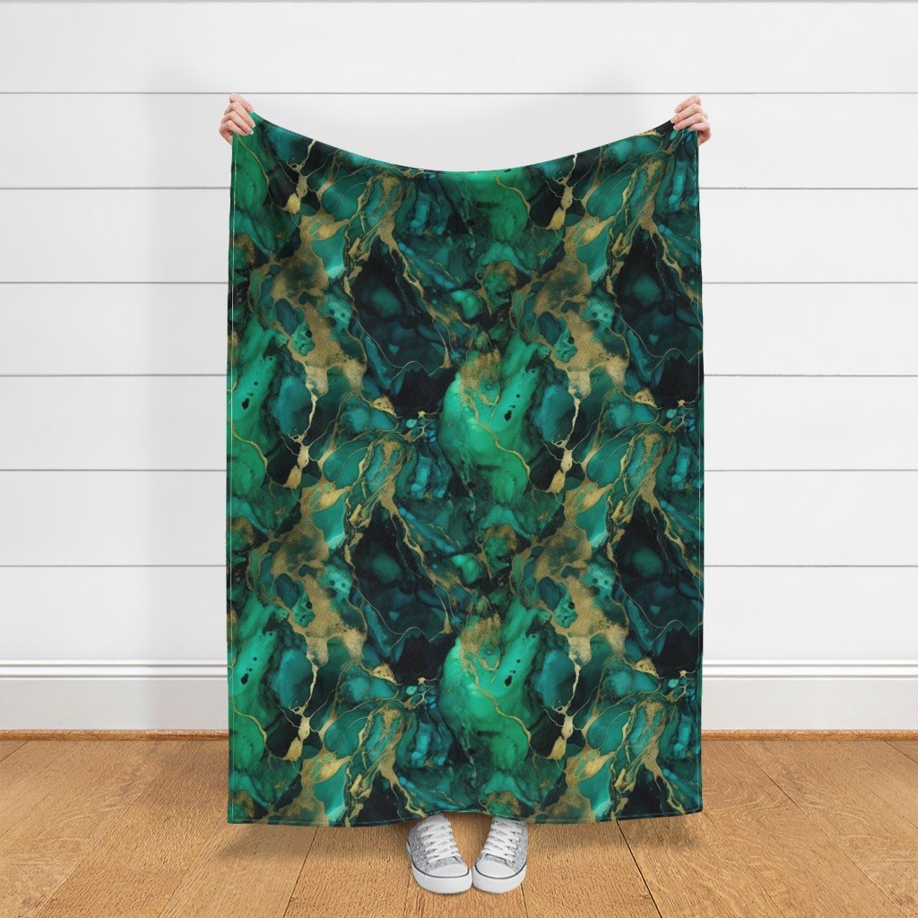 Emerald and Gold Alcohol Ink 4 Fabric alcohol ink fabric