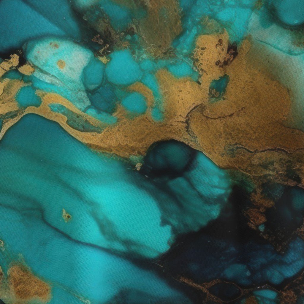 Turquoise and Gold Alcohol Ink 1 Fabric gold metallic ink fabric