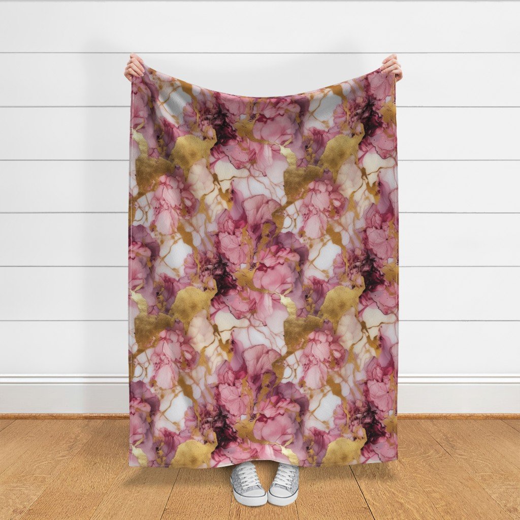 Rose Quartz and Gold Alcohol Ink 1 Fabric gold metallic ink fabric