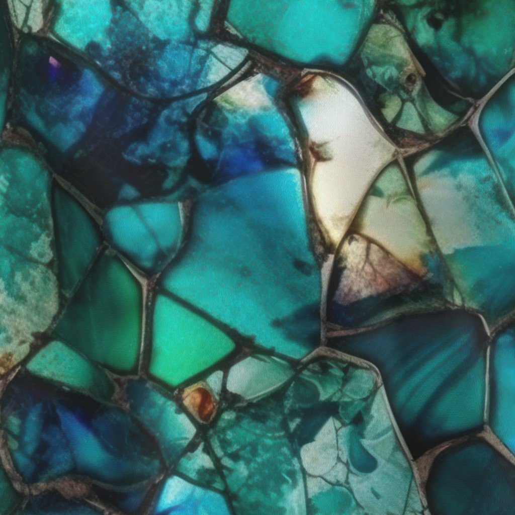 Green and Blue Seaglass 5 Fabric broken glass fabric