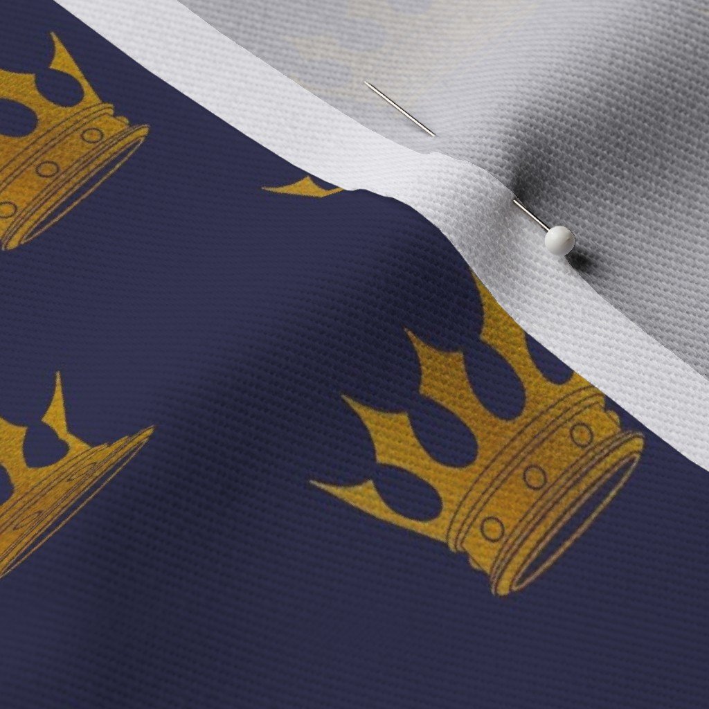 Small 1.5 Inch Gold Crowns on Royal Blue Fabric blue and gold crowns fabric
