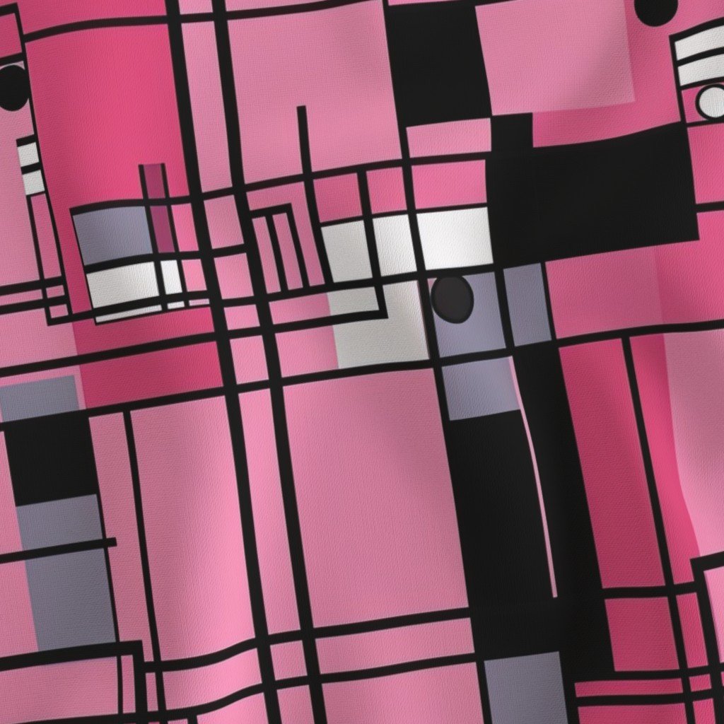 De Stijl Geometric Color Pattern in Pink Fabric art deco fabric