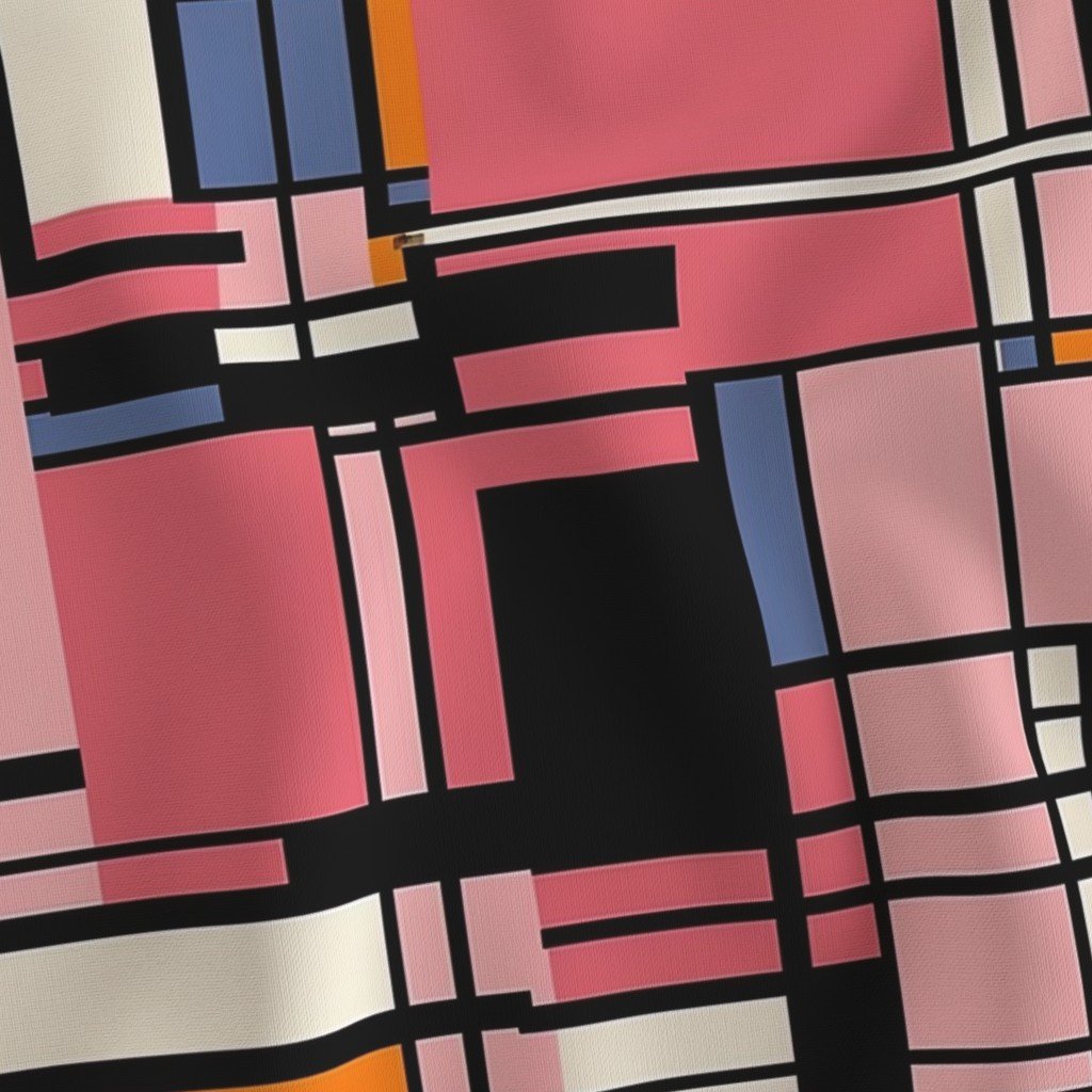 De Stijl Geometric Color Pattern in Pink Fabric art deco fabric