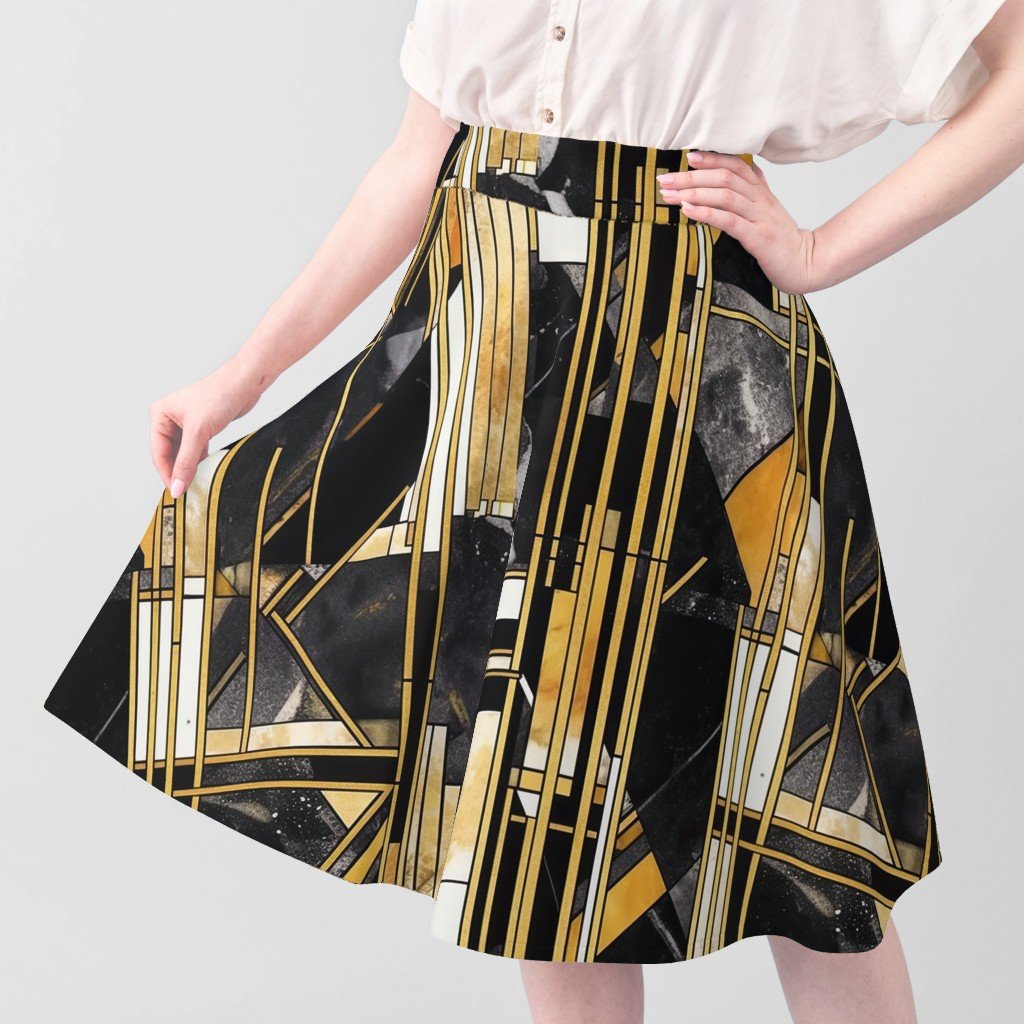 De Stijl black and gold artdeco watercolor Fabric art deco fabric