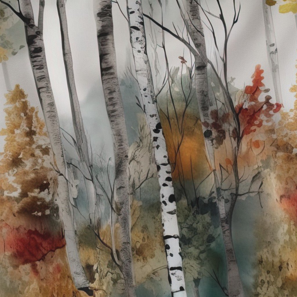 Endless Birch Tree Dreamscape Trees in Misty Forest Watercolor Fabric autumn decor fabric