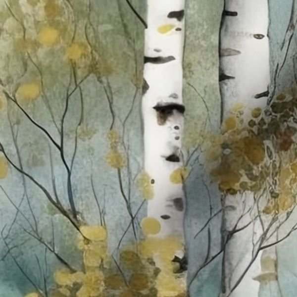 Endless Birch Tree Dreamscape Trees in Misty Forest Watercolor Design Collection Home Decor Collection birch forest fabric design