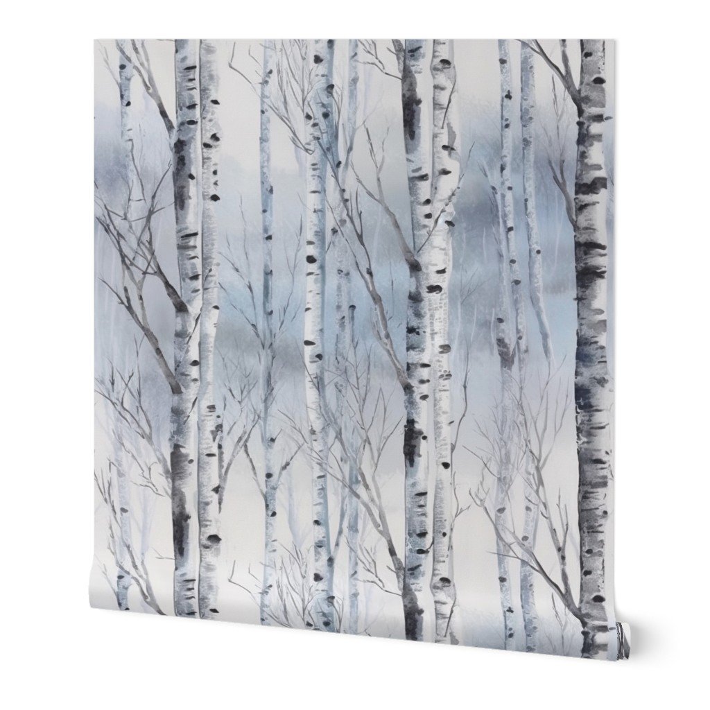 Endless Silver Birch Tree Dreamscape Trees in Misty Forest Watercolor misty forest wallpaper