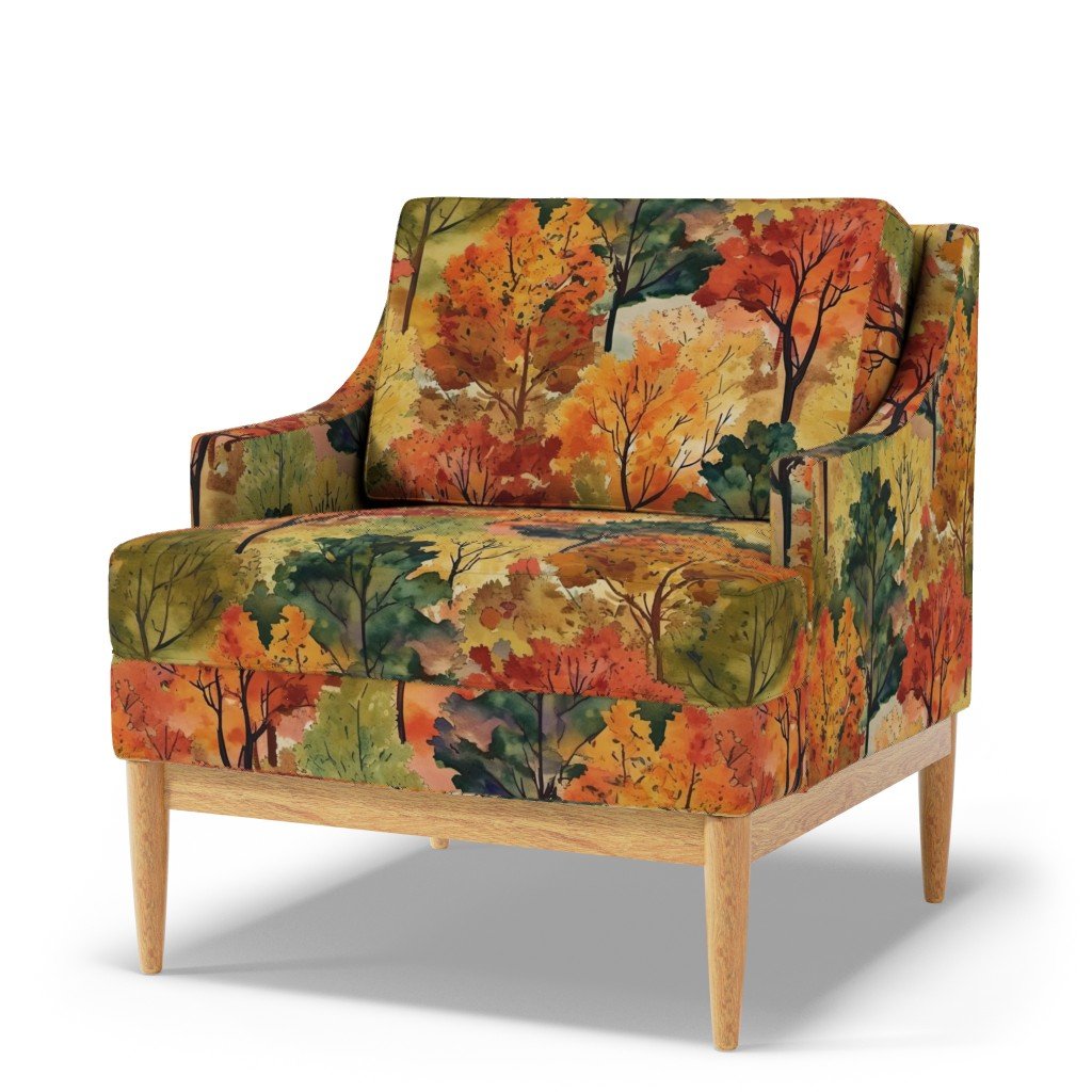 Watercolor of New England Endless Forest Fall Trees Fabric autumnal garden fabric