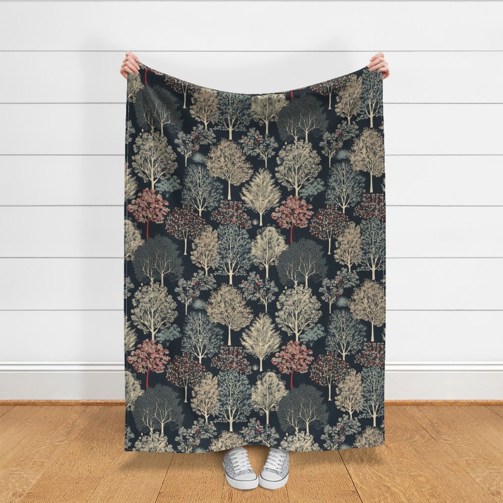 New England Endless Forest Trees Winter Fabric new england forest fabric