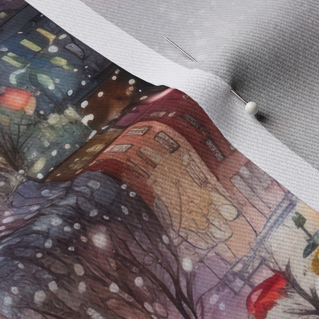 New York City Christmas Street Watercolor Fabric buildings houses fabric