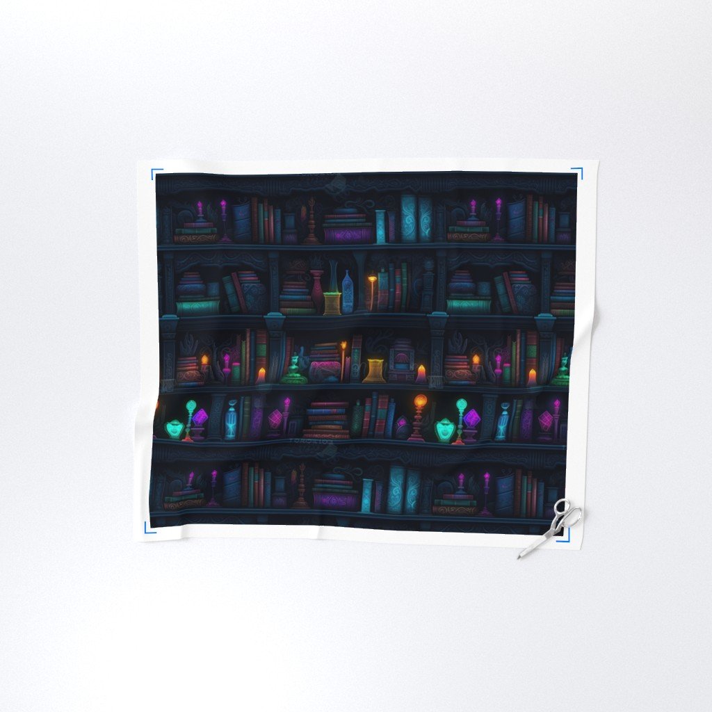 Spooky Photo realistic Dark Academia Bookshelves in Bright Neons Fabric dark academmia fabric