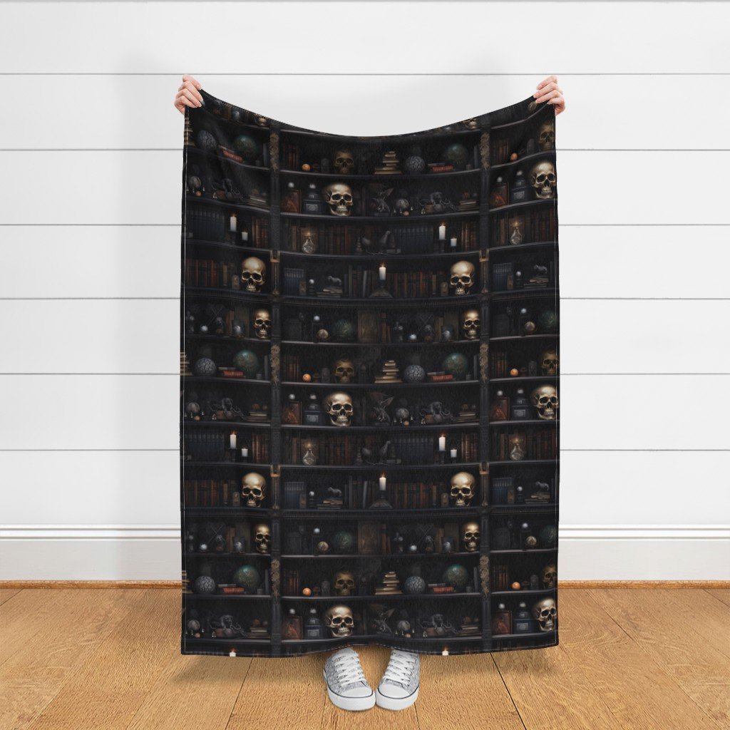 Spooky Photo realistic Dark Academia Bookshelves in Muted Tones with Fabric dark academmia fabric