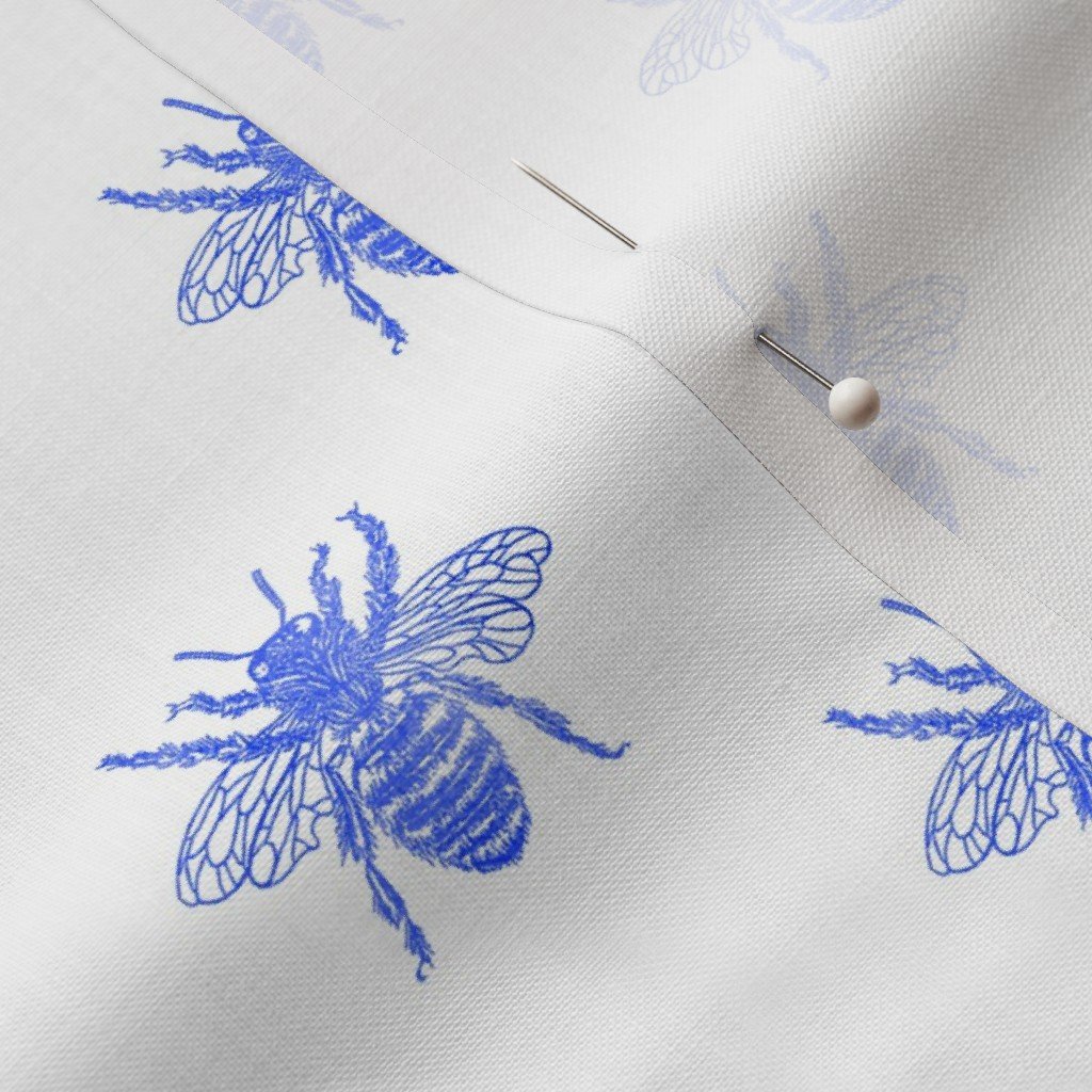 Blue Faux-foiled Bees on White Home Styling Collection Home Decor Collection blue honeybees fabric