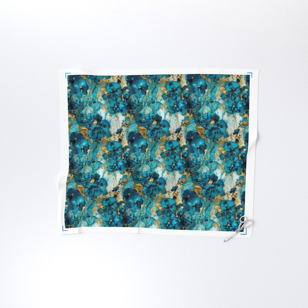 Small Turquoise and Gold Alcohol Ink 4 Fabric gold metallic ink fabric