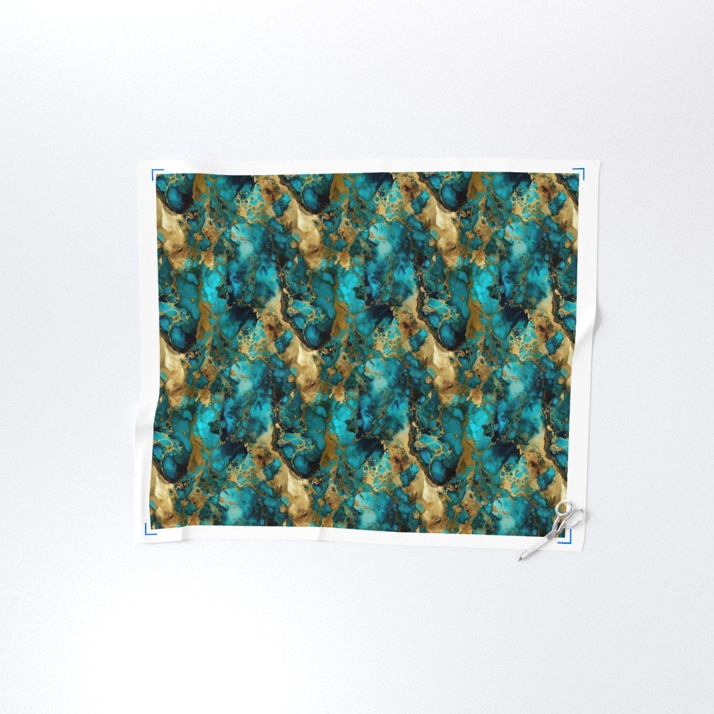 Small Turquoise and Gold Alcohol Ink 4 Fabric gold metallic ink fabric