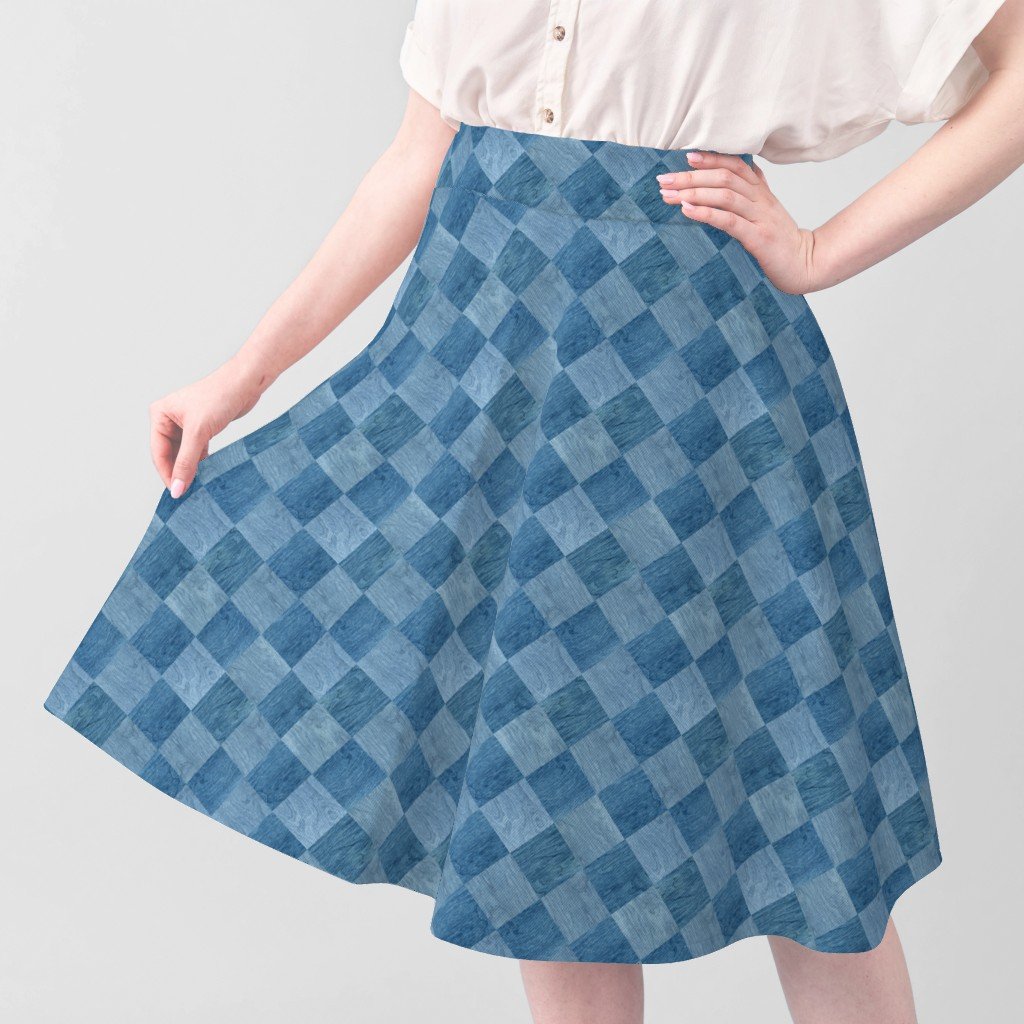 2 inch Diagonal Light and Dark Blue Stained Wood Checkerboard Chess Fabric blue tiles fabric